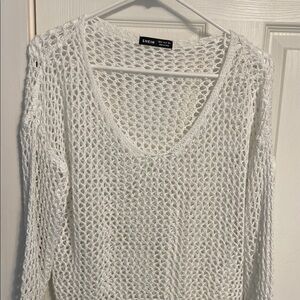 SHEIN White Crochet Open-Knit V-Neck Pullover